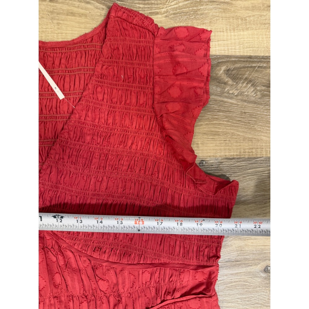 Anthropologie Smocked Ruffle Sleeve Dobby Maxi Dress Red 1X Plus NWT - Picture 10 of 11